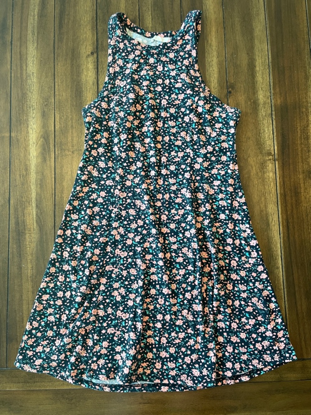 Vans Large Black Floral Sleveeless Dress with Pink Flowers